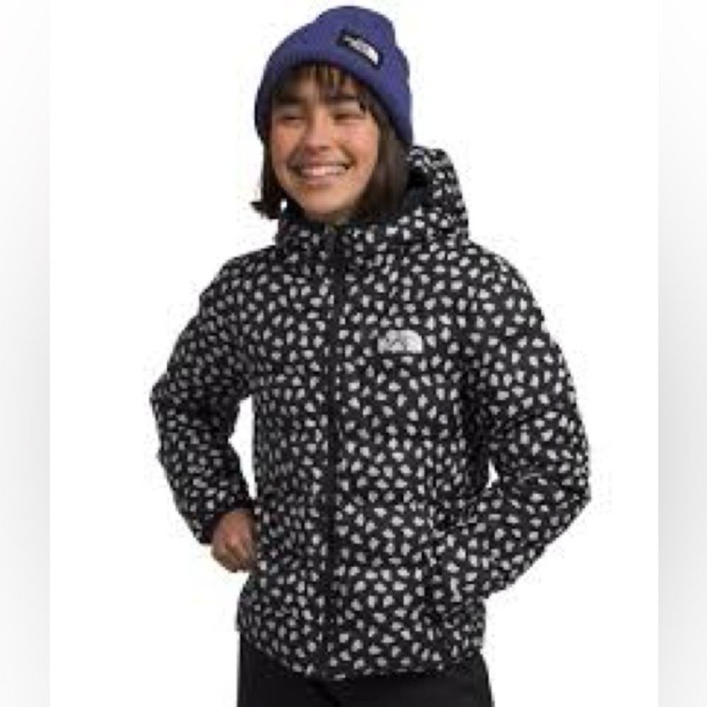 The North Face Girls Reversible North Down Hooded Jacket black/mini toss print M